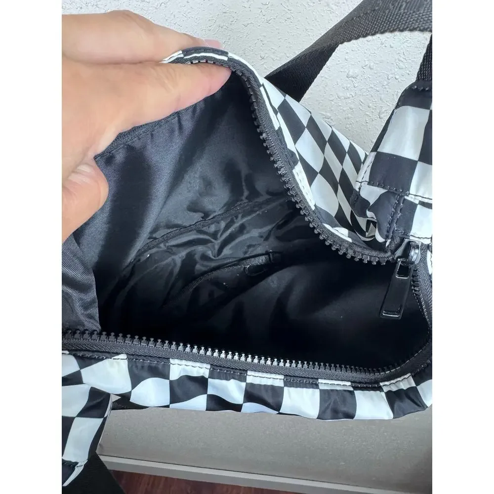Titosha Black & White Checkered Nylon Crossbody Bag